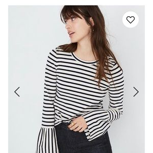 Madewell Navy and Cream Shirt w/ Bell Sleeve